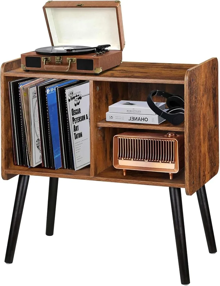 possile record player stand with vinyl record storage mid century turntable stand for living room bedroom office record player table vinyl holder holds up to 100 albums rustic brown